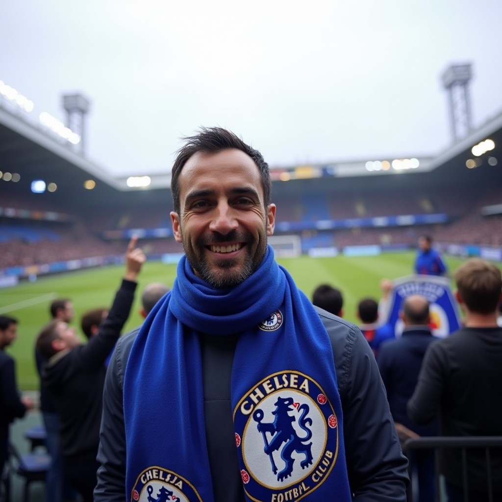 Fan with Chelsea scarf